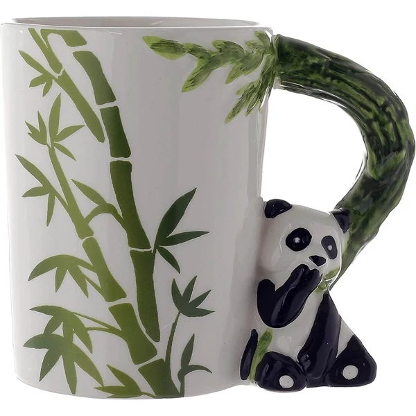 Pandás bögre bambusz evés közben